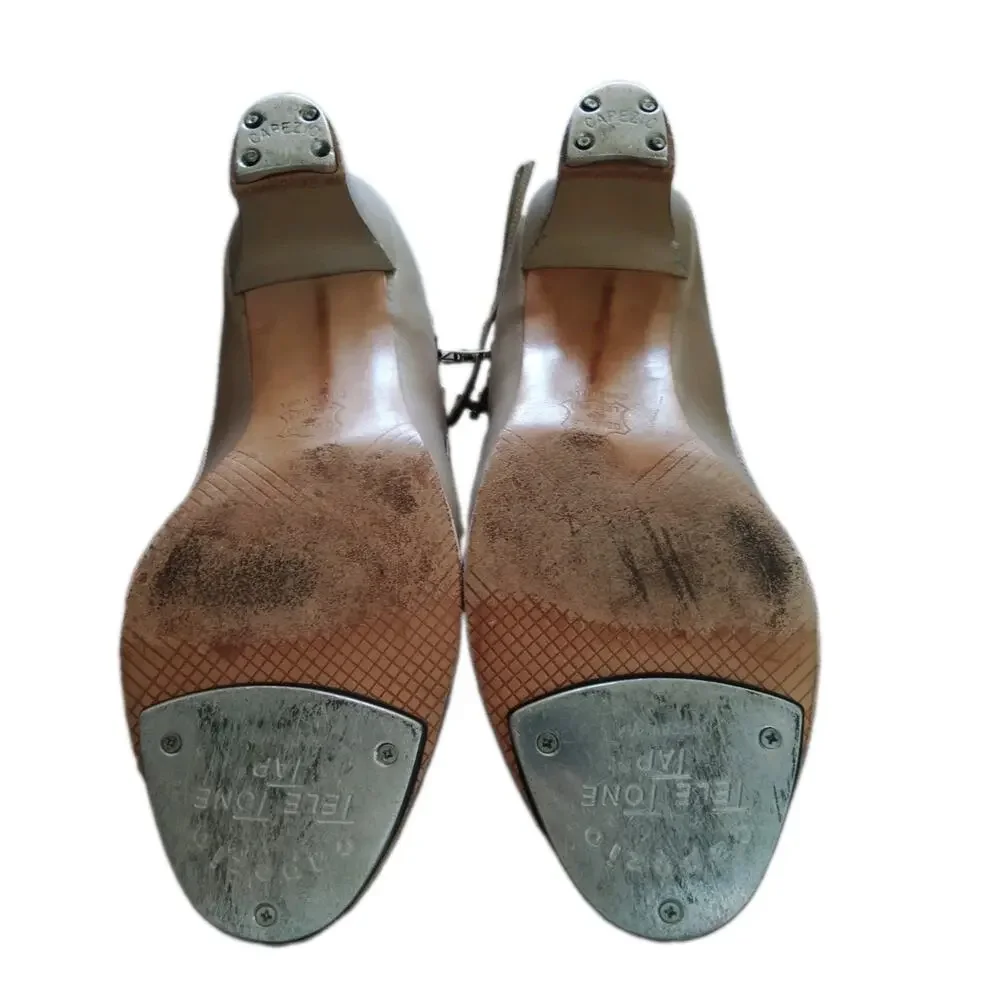 Capezio Tap Shoes Womens Size 10 Tan Leather Low Heel Mary Jane Tele Tone Tap